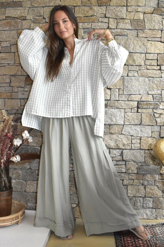 Ginny Gingham Balloon Sleeve Blouse Soft Sage